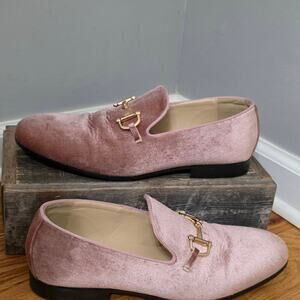 Royal Shoes Pink Velvet Bit Loafers Gold Hardware Smoking Slippers Size 8